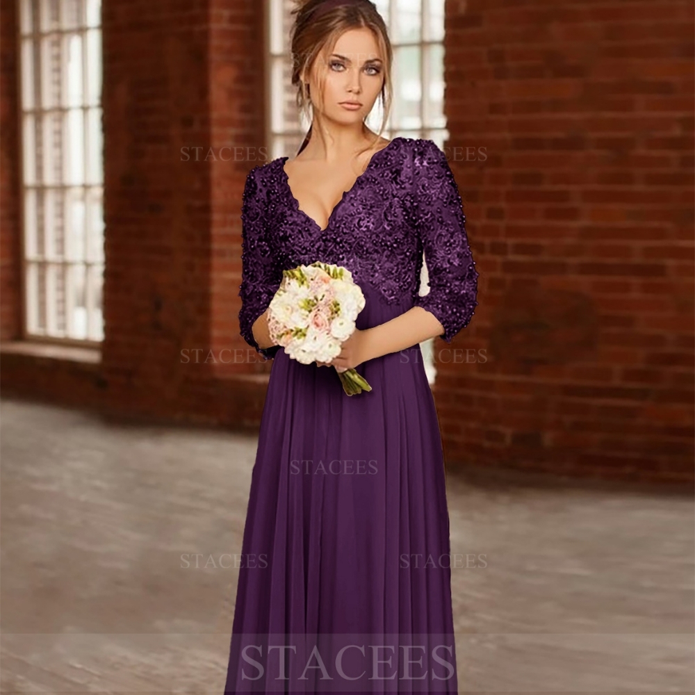 NWT 16 Bridesmaid Mother or Prom Long Purple Formal Evening Gown w Beaded Top